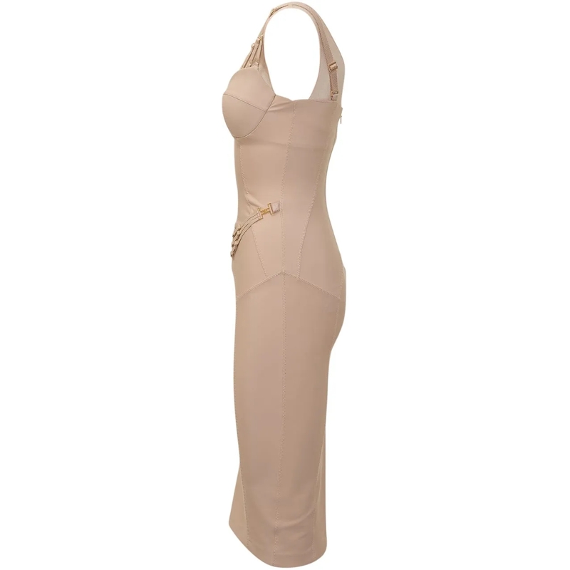Elisabetta Franchi Maxikleid Abito Midi Aderente con Struttura Corsetto beige(Image 3)