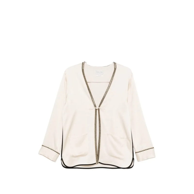 Forte Forte Blazer Open-Front Jacket With Decorative Edging Neutrals