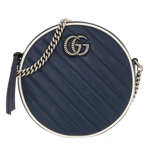 Gucci GG Marmont Mini Round Shoulder Bag Leather Blue Canteen Bag