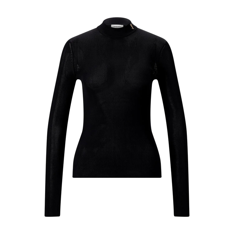 Saint Laurent T-Shirt Gerippter Pullover aus Seide schwarz