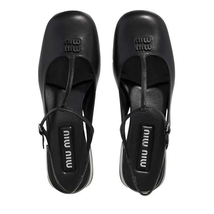 Miu Miu Black Crack Leather Cutout Square Toe Pumps Size
