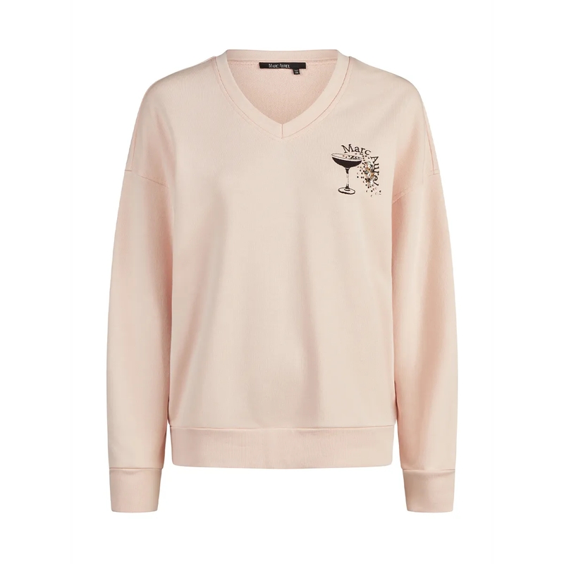 Marc Aurel Sweatshirt Shirt- mit Stickung und Strasssteile- mit Druck rose