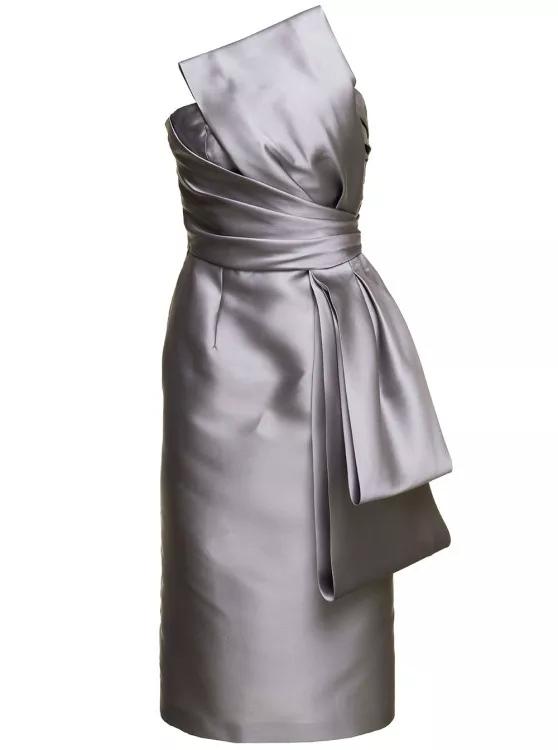 Alberta Ferretti Metallic Silver 'Bustier' Dress With Maxi Knot At Grey
