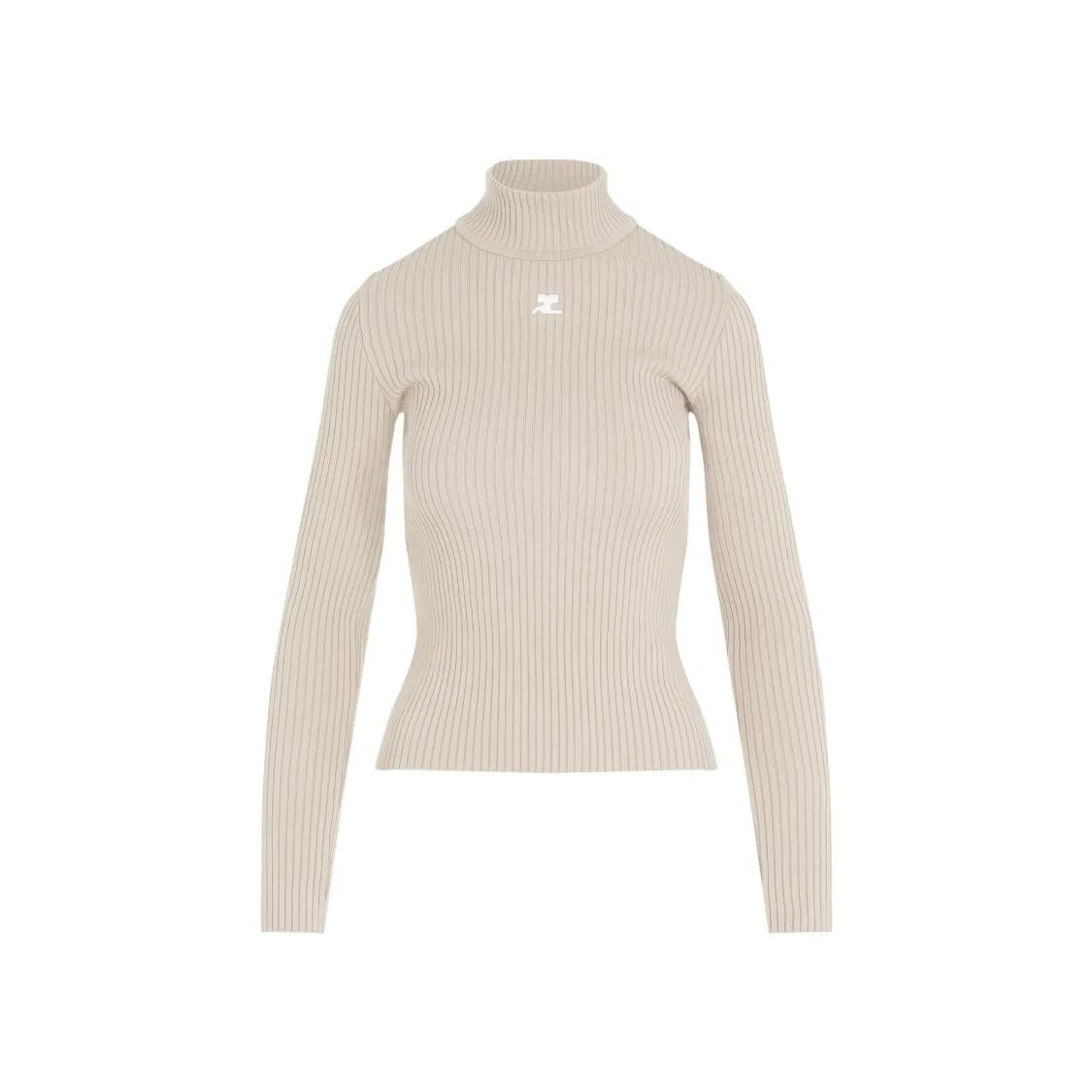 Courrèges - Cappuccino Roll Neck Ribbed Jumper - Größe XS - beige