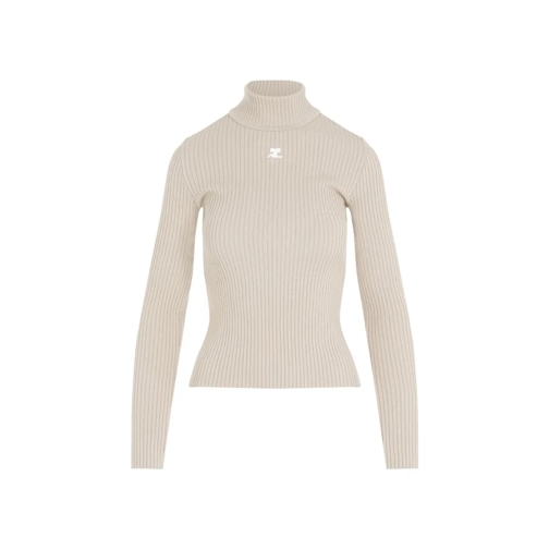 Courrèges Cappuccino Roll Neck Ribbed Jumper Neutrals Jumper med turtleneck