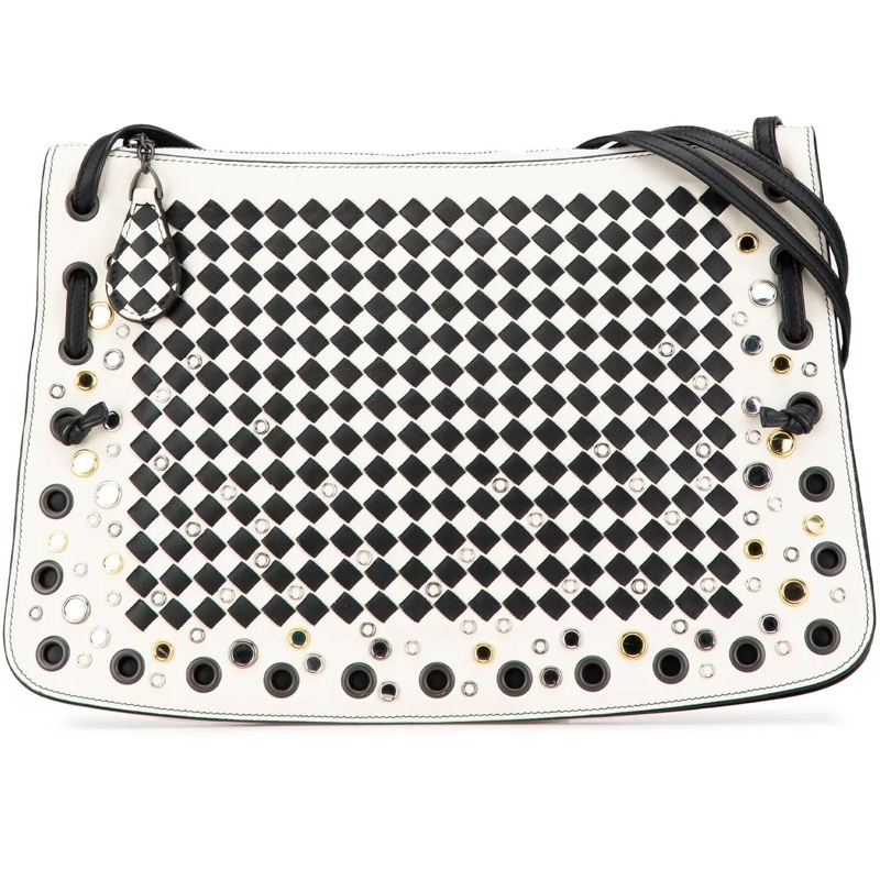 Bottega Veneta Schultertasche Nappa Intrecciato Check Grommet Palio Crossbody weiß
