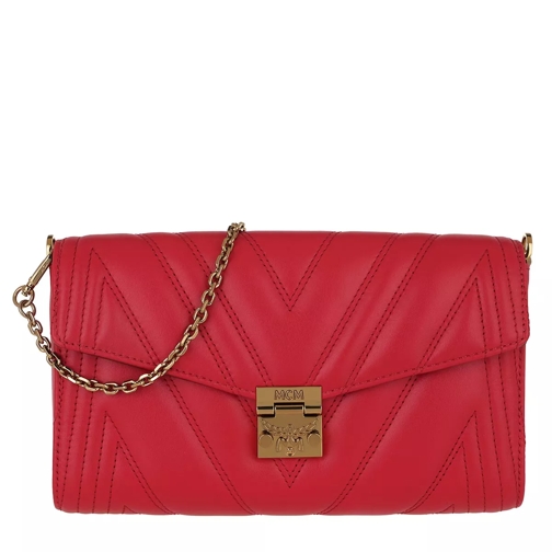 MCM Quilted Medium Flap Crossbody Wallet Ruby Red Wallet On A Chain