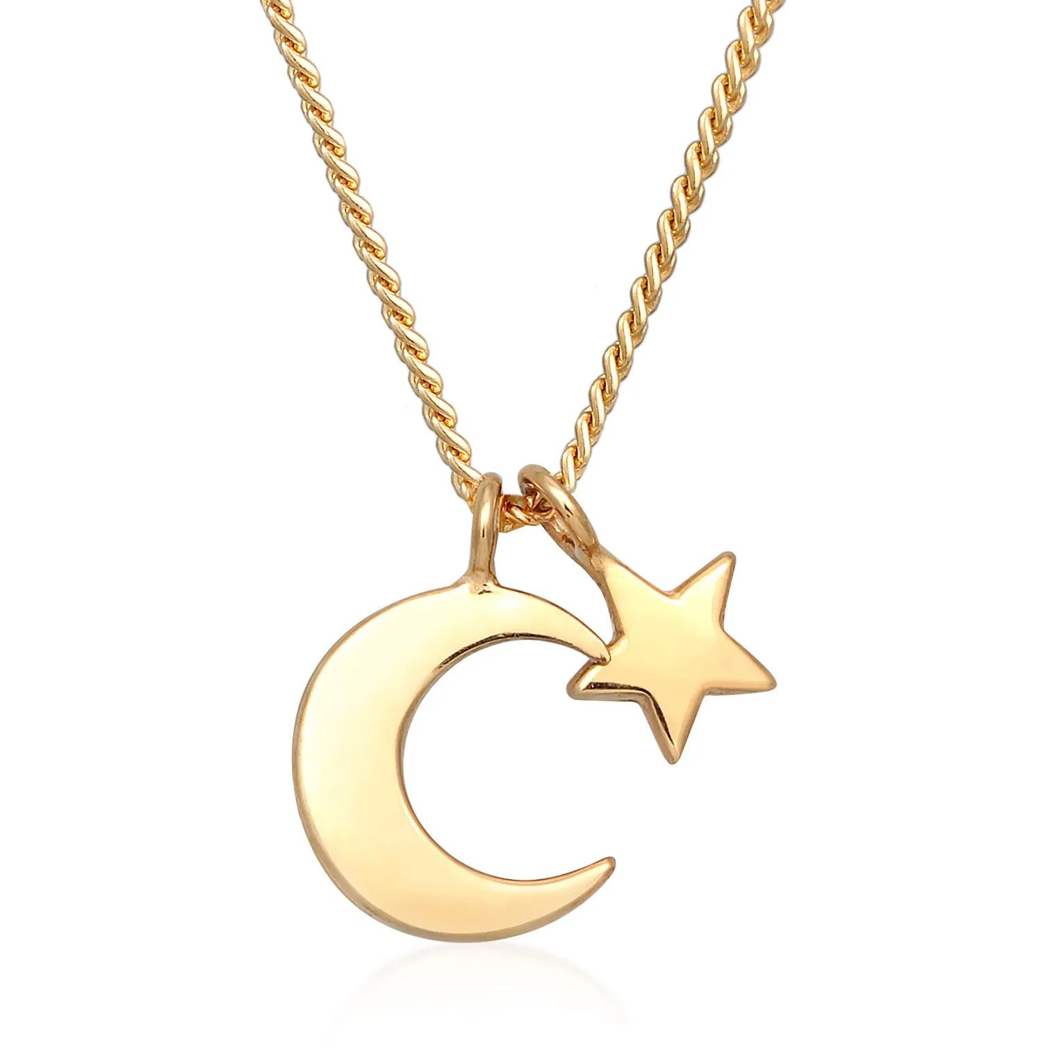 Elli Halsketten - Halskette Mond Stern Astro Kordelkette 375er Gelbg - Gr. unisize - in Gold - für Damen