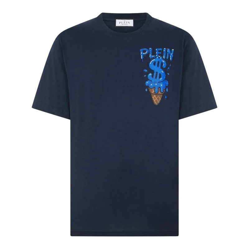 Philipp Plein T-Shirt Round Neck T-Shirt Ice Cream Dollar Patch schwarz