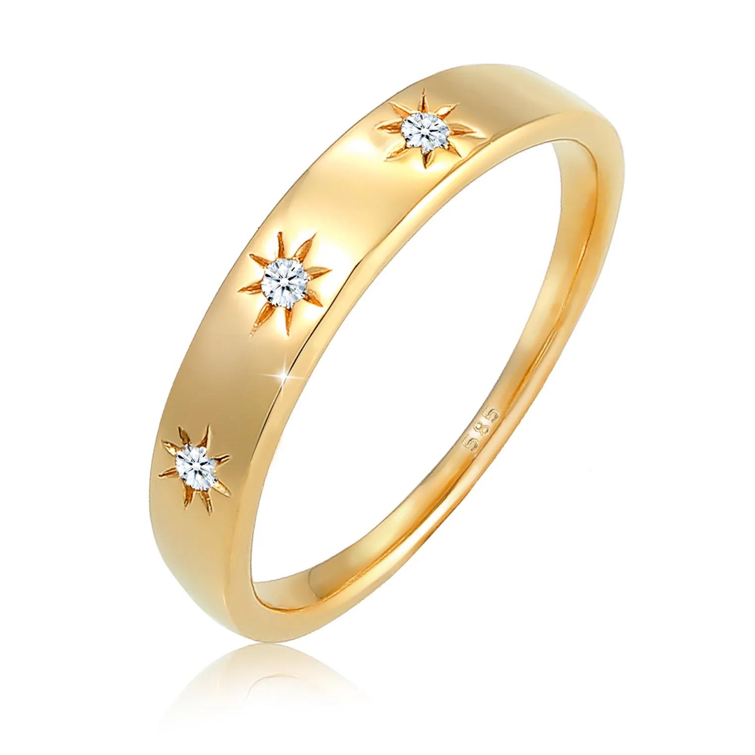 Elli Ringe - Ring Verlobung Stern Diamant (0.045ct.) 585 Gelbgo - Gr. 52 MM - in Gold - für Damen