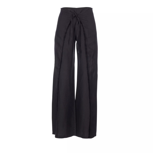 120% Lino WOMAN PANT 000065 BLACK Pantaloni di lino