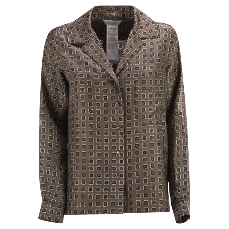 Max Mara Overhemd Mxmdisco - Semi-Fitted Printed Silk Shirt Grey