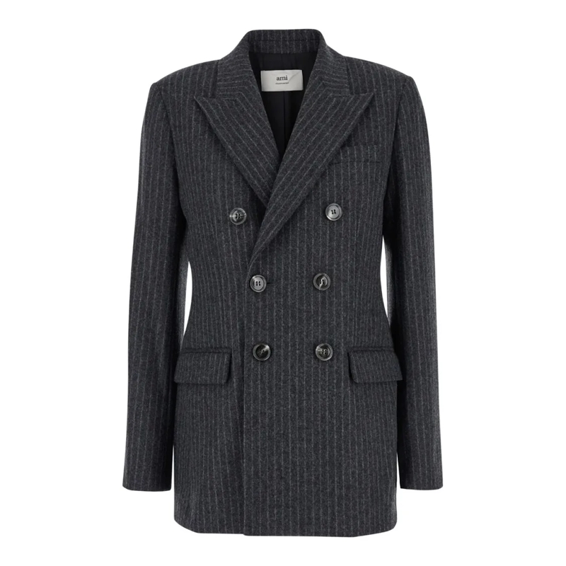 AMI Paris Blazer Double Breasted Jacket Grey