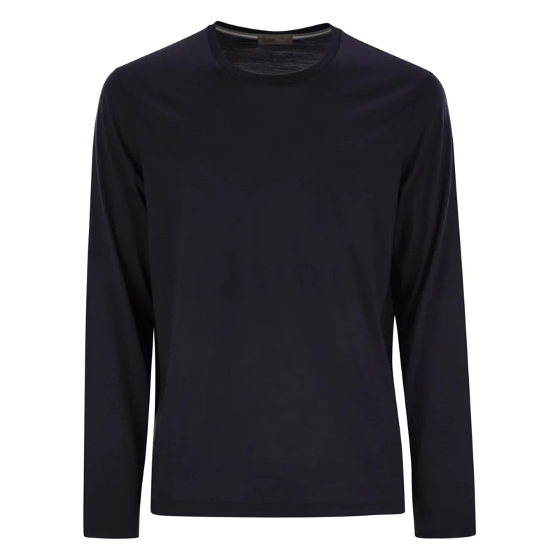 Herno Langärmeliges Oberteil Combed Yarn Wool Jersey T-Shirt Blue