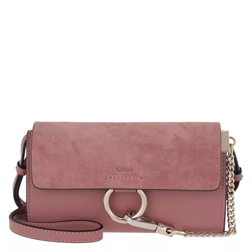 Chloé Faye Wallet On Strap Suede Rusty Pink Crossbody Bag