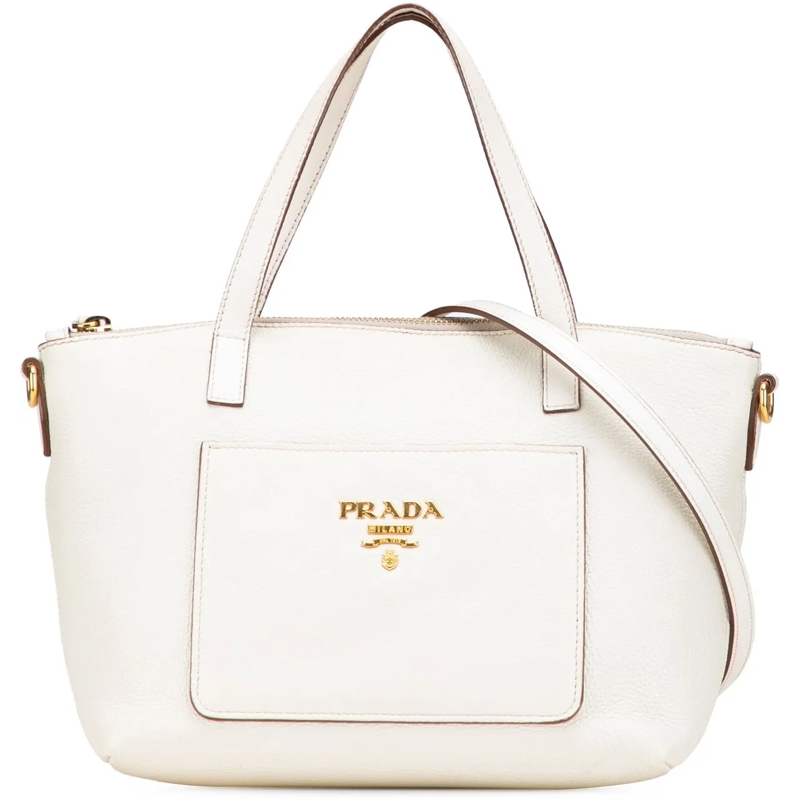 Prada Schultertasche Vitello Daino Front Pocket Tote weiß