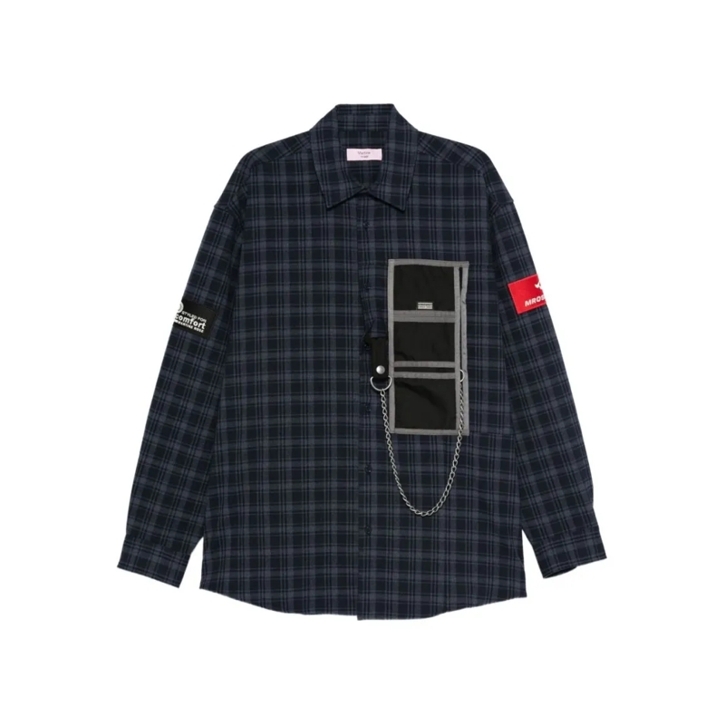 Martine Rose Overhemd Oversized Checked Shirt With Chain Detail Black