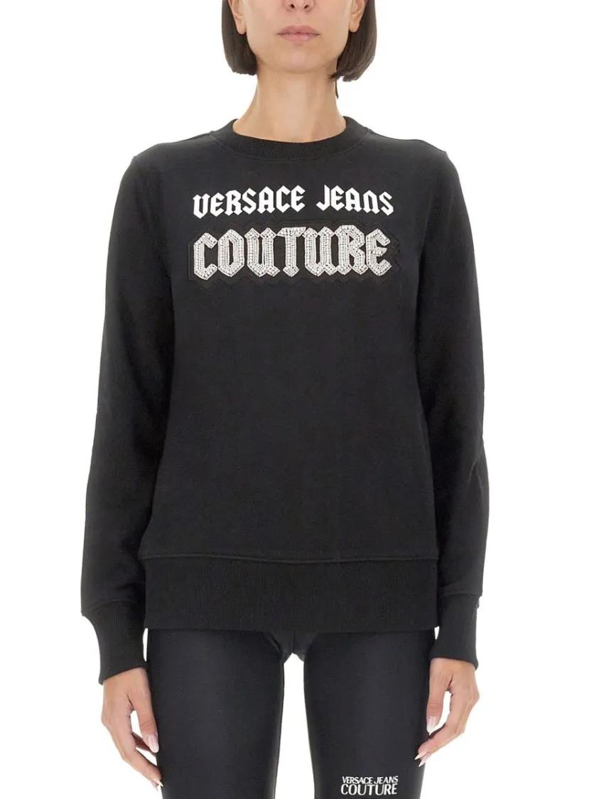 Thumbnail - Versace Jeans Couture - Crew Neck Black Sweatshirt With Bold Logo - Größe M - schwarz