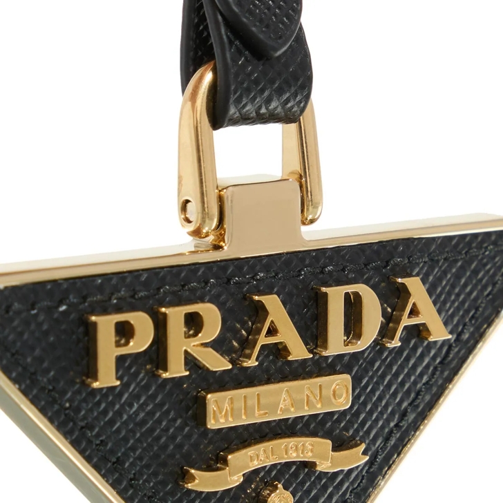 Prada Saffiano Metal Triangolo Nero Gold Keyring