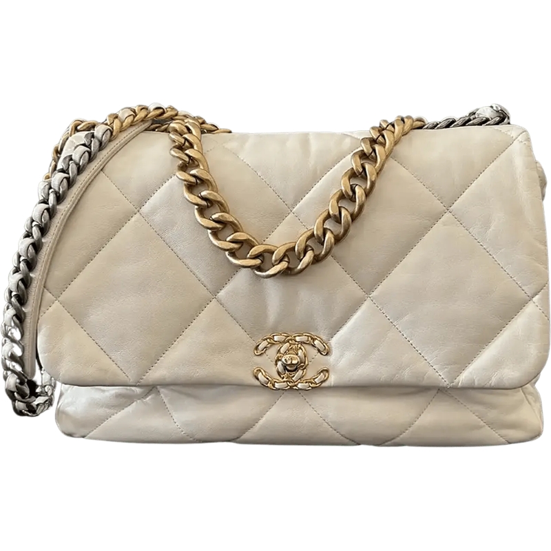 Chanel Fourre-tout Chanel 19 Maxi Bag Lambskin White / Very Good weiß