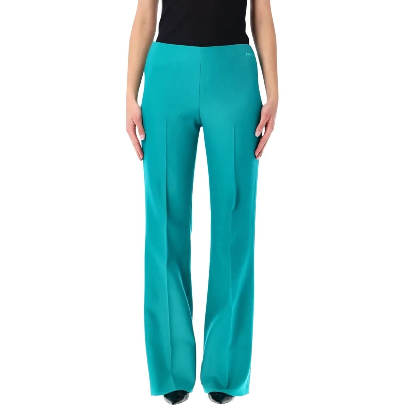 Fendi  Turquoise Wool Flared Trousers With Tailored Desig Green