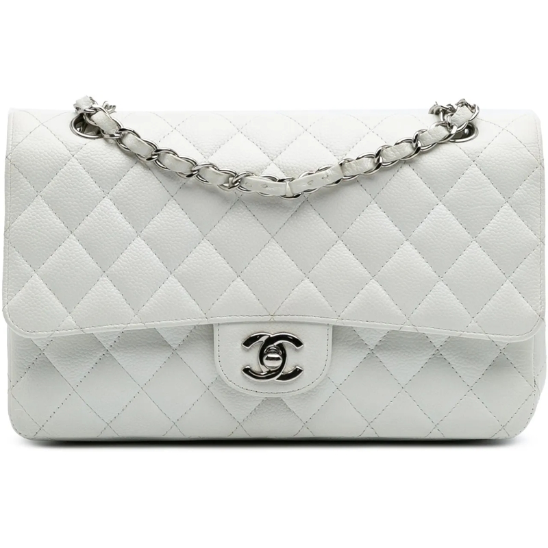 Chanel Schultertasche Medium Classic Caviar Double Flap weiß