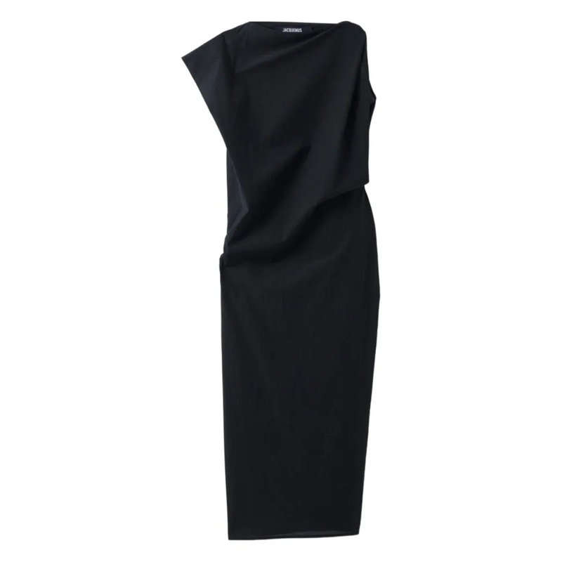 Jacquemus Midi-jurk Asymmetrical Draped Midi Dress Black