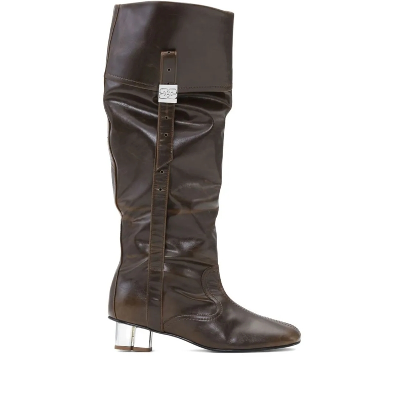 GANNI Bottes Slouchy Green Ankle Boots With Pointed Toe Grey