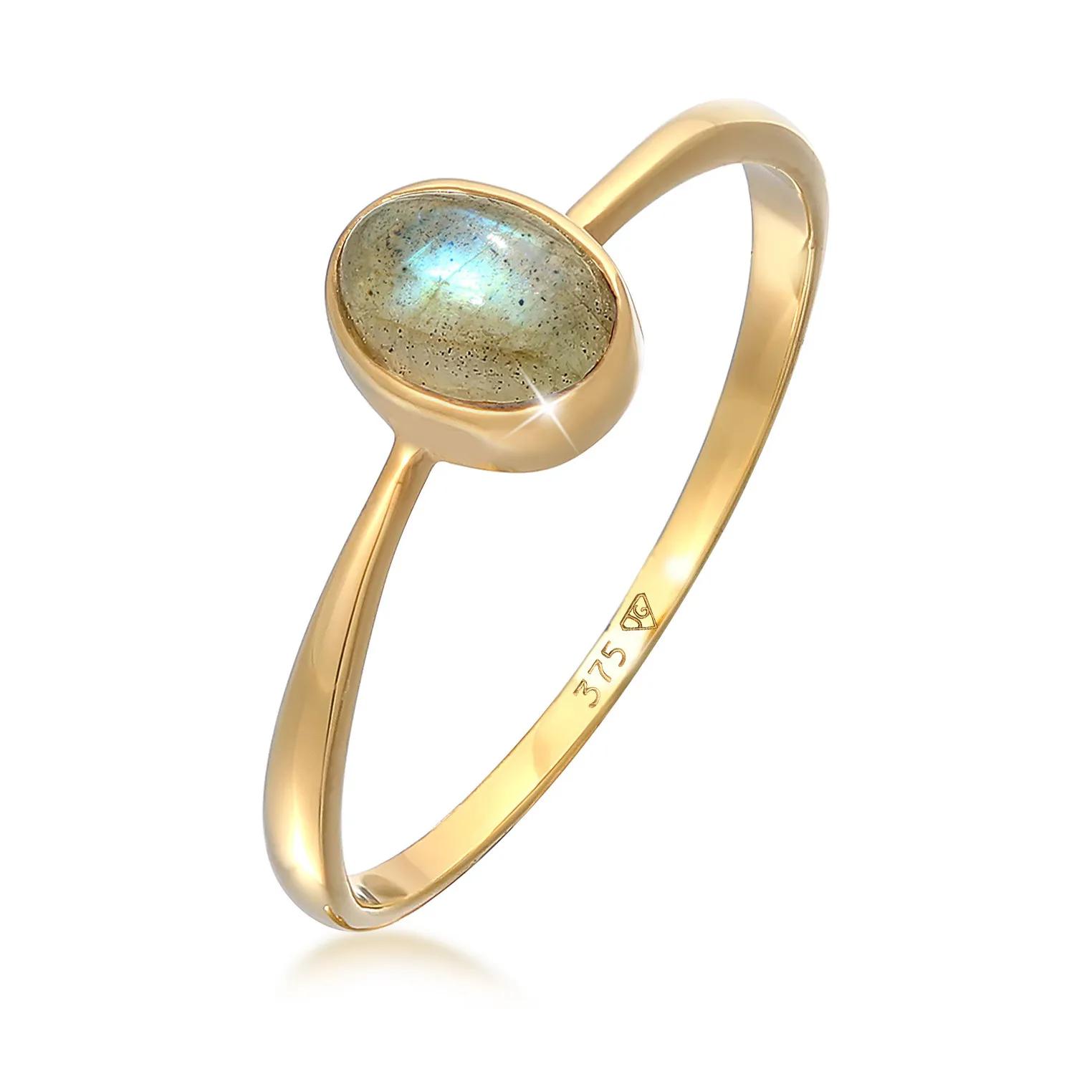 Elli Ringe - Ring Labradorit Solitär Verlobung 375er Gelbgold - Gr. 52 MM - in Gold - für Damen