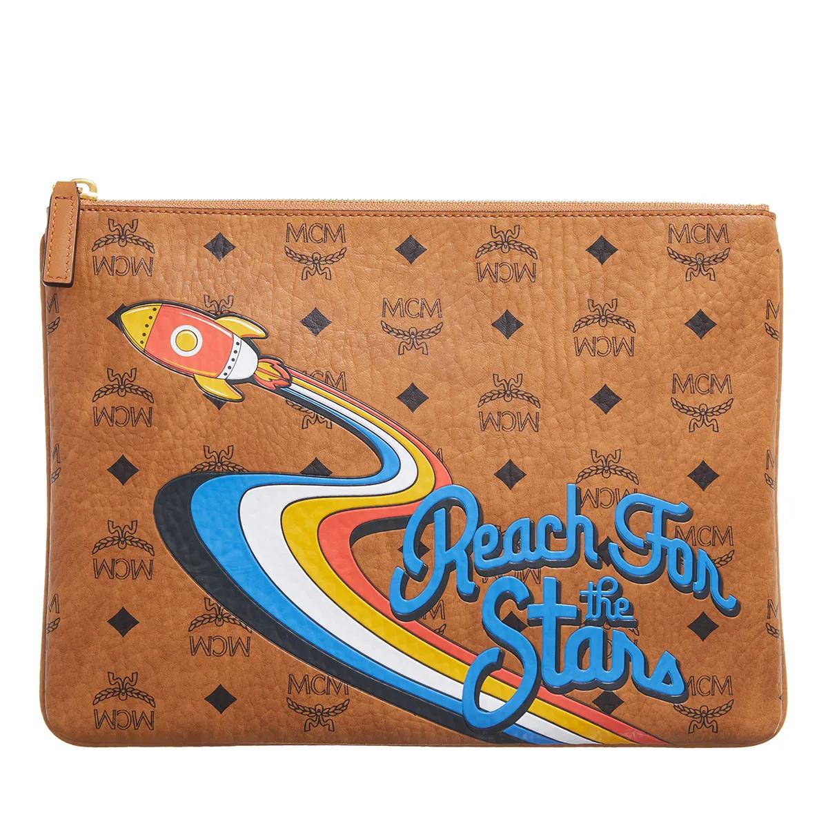 Pochette Vintage MCM En Toile Cirée Marron Et Noir - Très Bon état, Fermeture Magnétique, Fabriquée En Allemagne