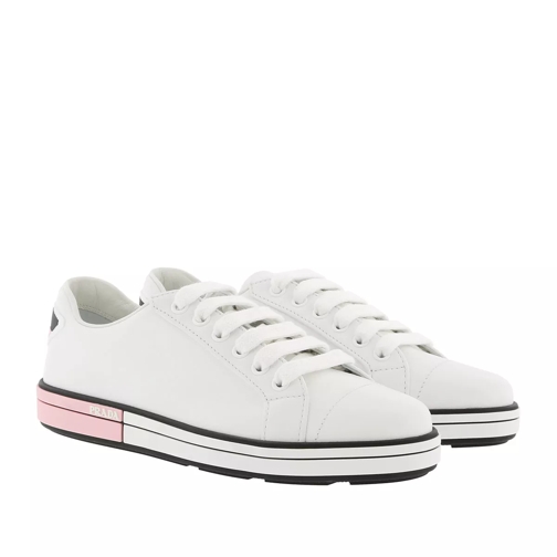 Prada Round Toe Lace-Up Sneakers Leather White Low-Top Sneaker