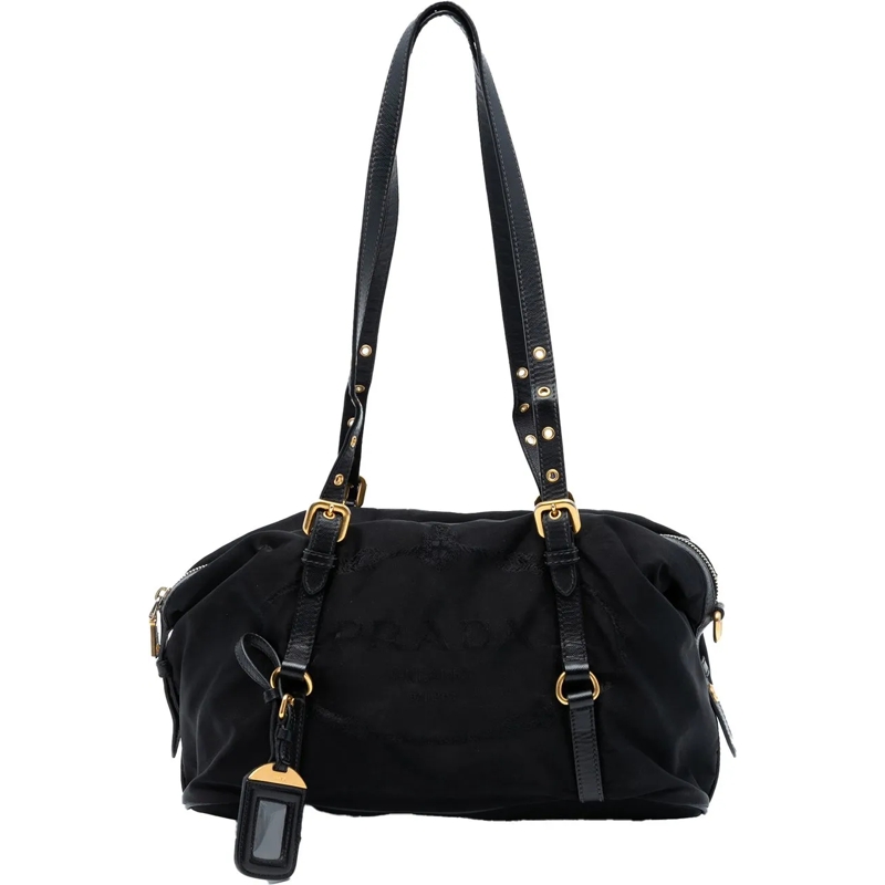 Prada Schultertasche Saffiano Trimmed Tessuto Logo Satchel schwarz