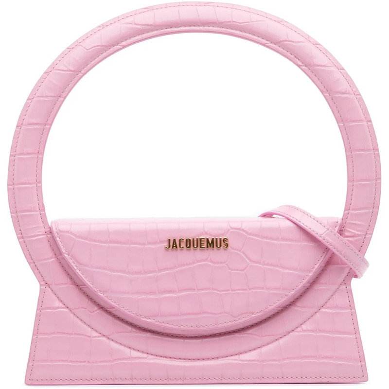 Jacquemus Sac à bandoulière Crocodile Embossed Calfskin Le Sac Rond Bag rose