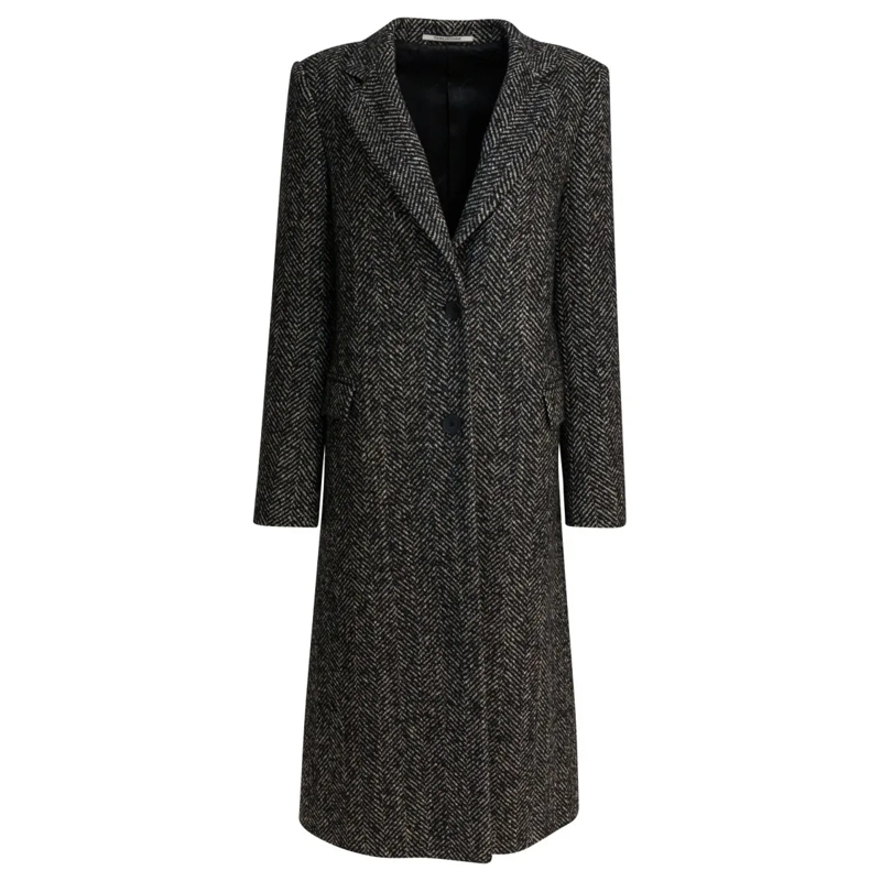 Tagliatore Overgangsmantel Tailored Herringbone Coat With Structured Silhouet Black