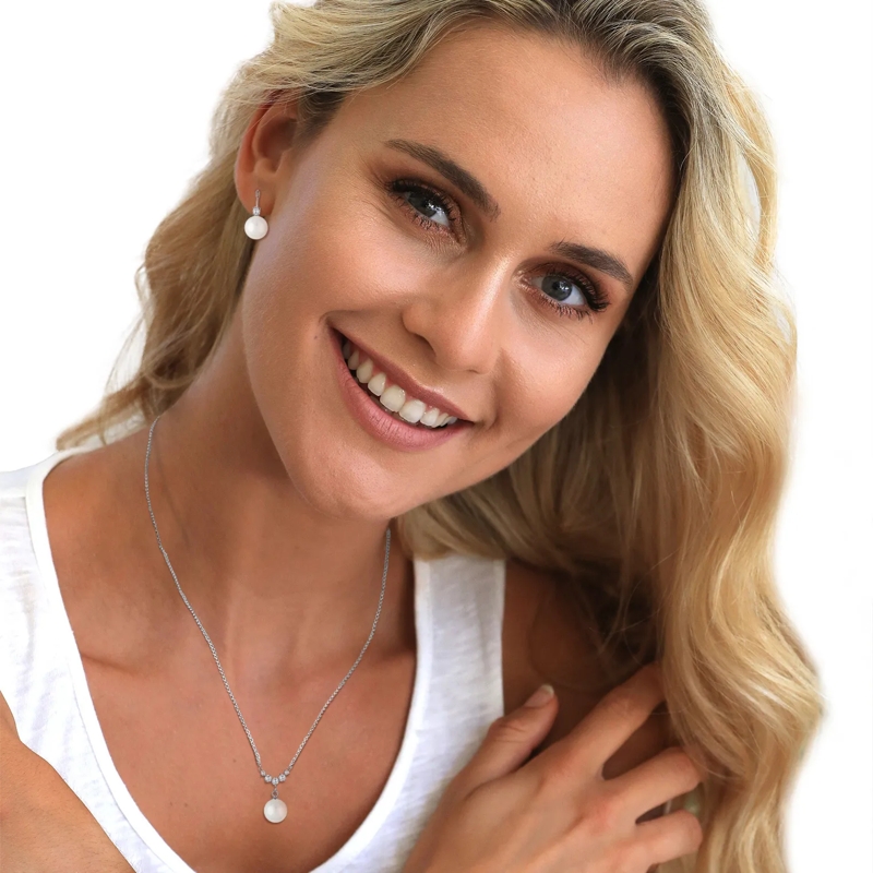 Elli Mittellange Halskette Schmuckset Klassisch Zirkonia Muschelkernperle 925 silber(Image 6)