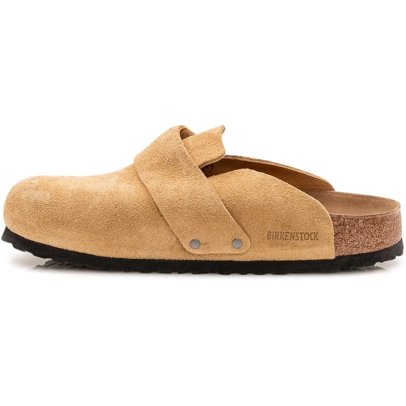 Birkenstock Slides Sabot in Pelle Scamosciata con Cinturino beige(Image 4)