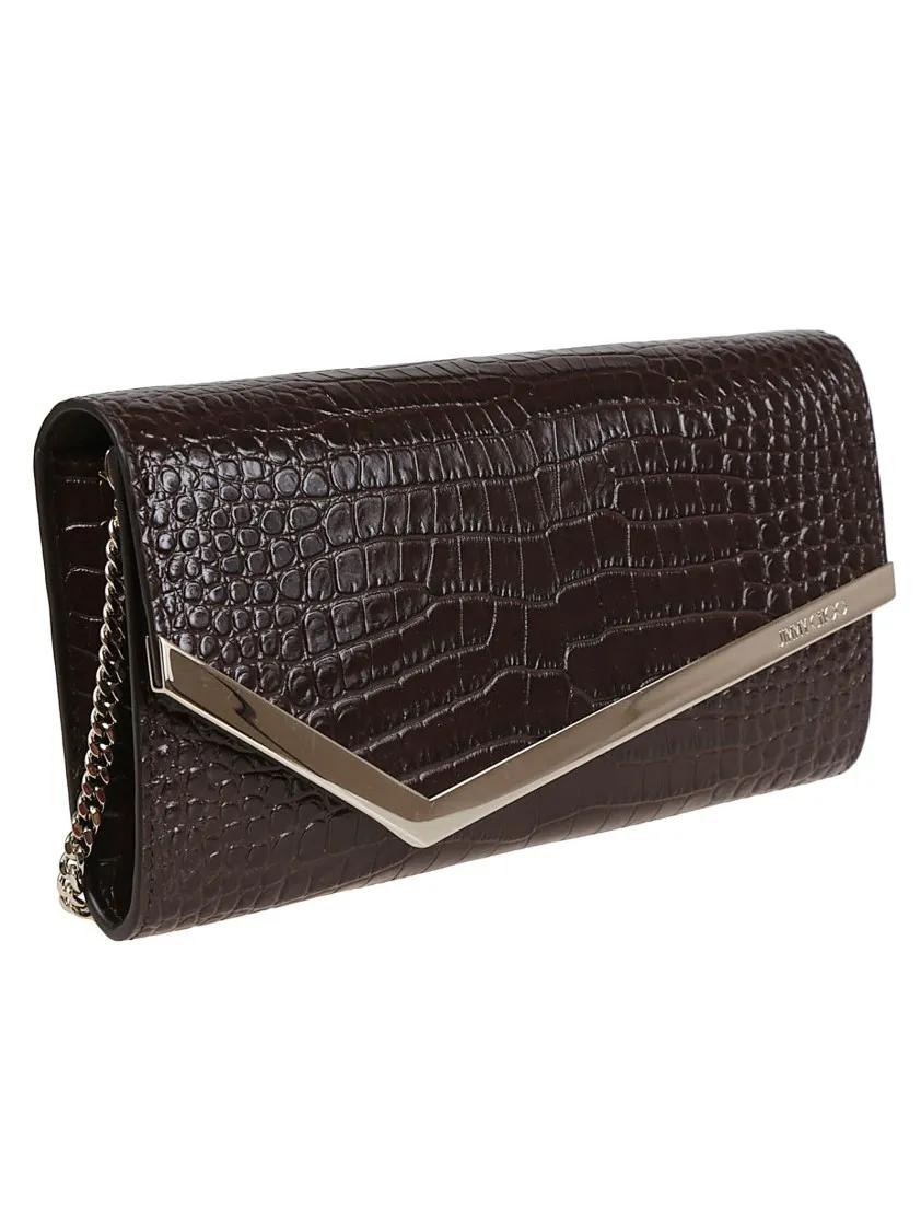 Jimmy Choo Clutches Emmie Clutch In Soft Crocodile-Embossed Calfskin in bruin