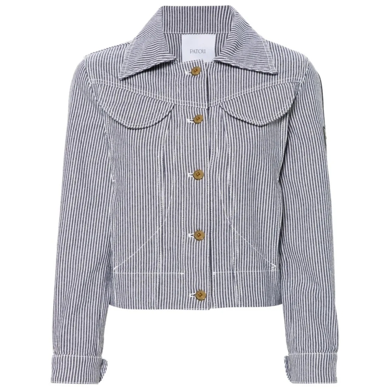Patou Jeansjacke Cropped Navy Blue And White Vertical Stripe Jacket Grey