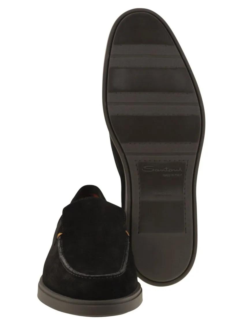 Thumbnail - Santoni Loafer - Fine Suede Moccasin With Signature Orange Accents - Gr. 7 - in Schwarz - für Damen