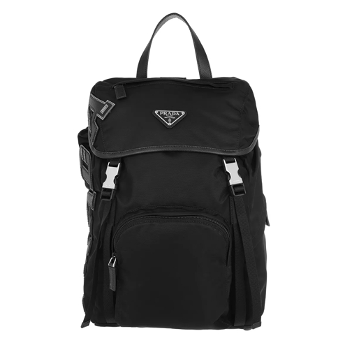 Prada Fabric Backpack With Logo Black 2 Rucksack