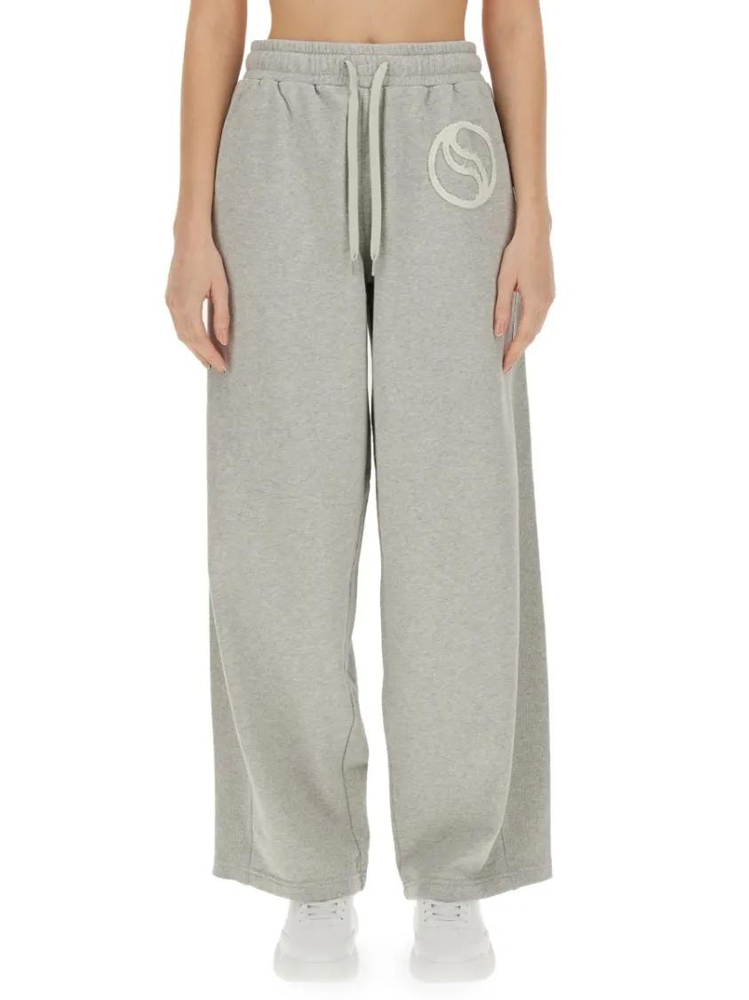 Thumbnail - Stella McCartney - Wide Leg Cotton Jogging Pants With Subtle Logo - Größe S - grau