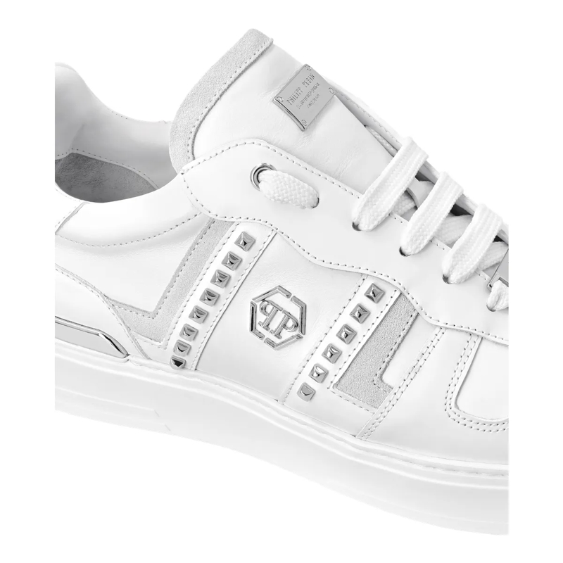 Philipp Plein Low-Top-Sneaker Lo-Top Turnschuhe Mit Nieten Verziert weiss(Image 3)