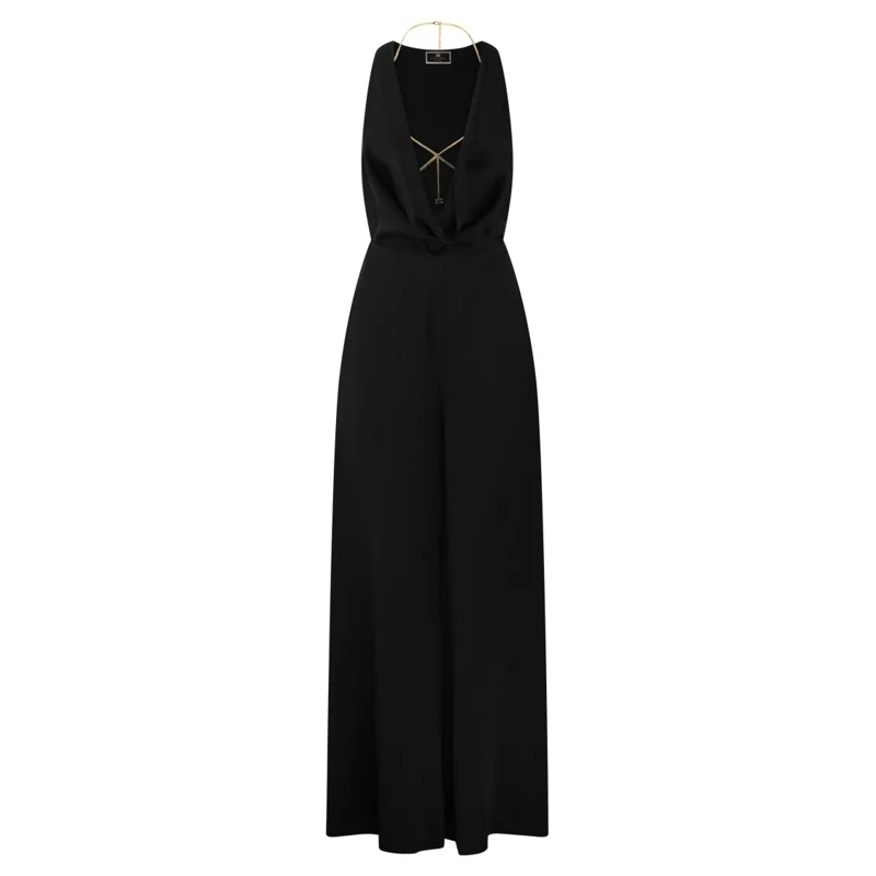 Elisabetta Franchi Combinaison Fluid Crepe Jumpsuit With Bra Accessory Black