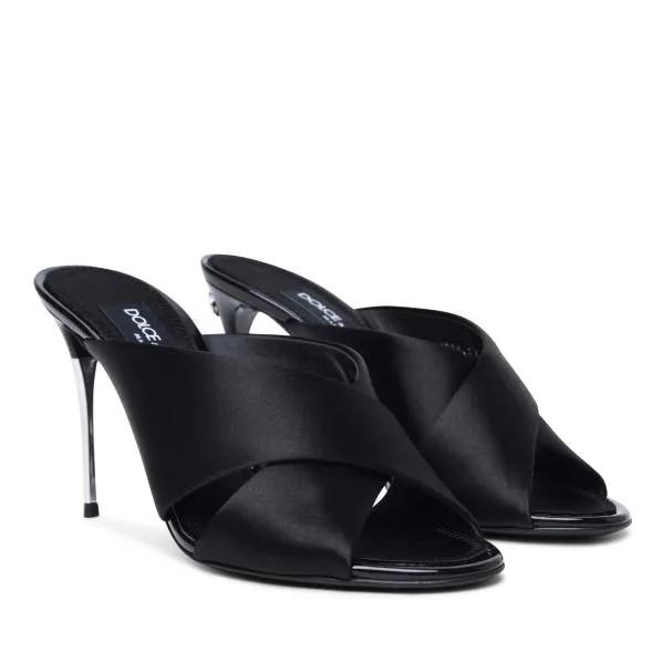 Dolce&Gabbana Sandalen & Sandaletten - Black Leather Sandals - Gr. 36,5 (EU) - in Schwarz - für Damen