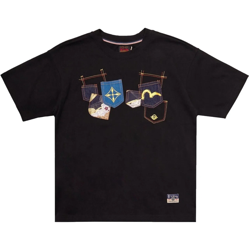 EVISU Legeres Oberteil T-Shirt Multi-Pocket Nera schwarz