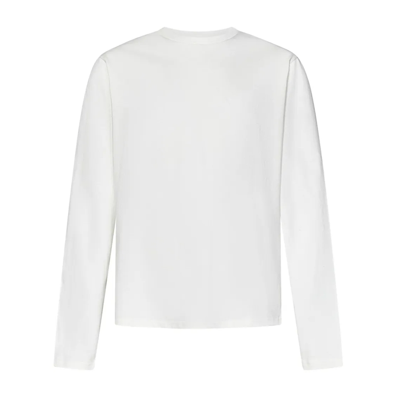 Jil Sander Top met lange mouwen Long-Sleeved White Cotton Jersey With Leather Patc White