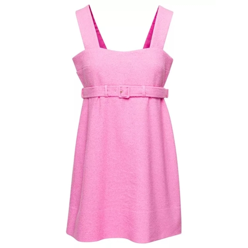 Patou Pink Corsage Belted Minidress In Cotton Blend Pink 