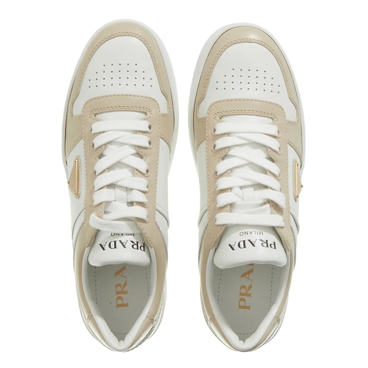 Prada Two Tone Downtown Sneakers White Brown Platform Sneaker