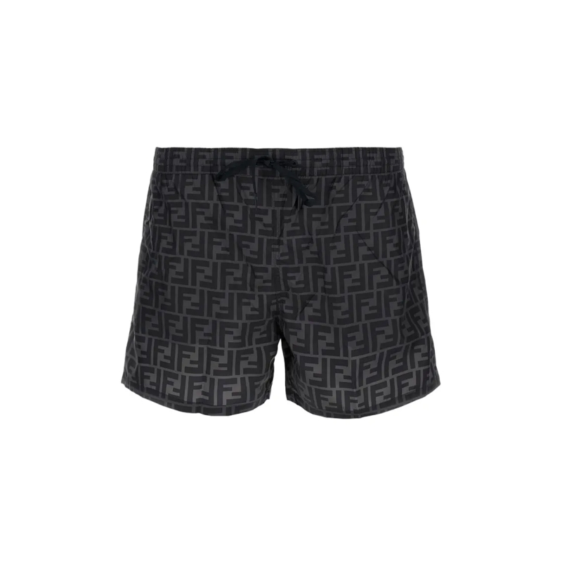 Fendi  Boxer-Style Swim Shorts With Tonal 'Ff' Monogram Black