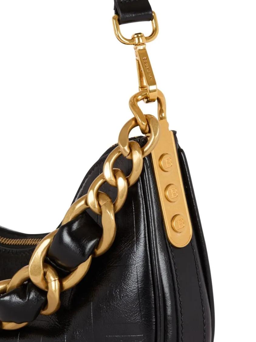 Thumbnail - Balmain Hobo Bags - Black Leather Shoulder Bag With Gold-Tone Logo - Gr. unisize - in Schwarz - für Damen